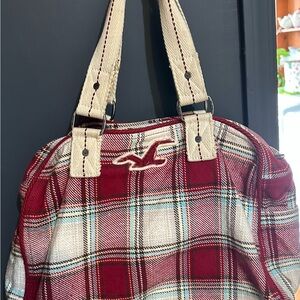 Hollister Red and Cream Plaid Travel Bag